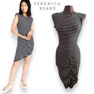 Veronica Beard Stripe Dress Small Blue White Knit Asymmetrical Sleeveless Preppy